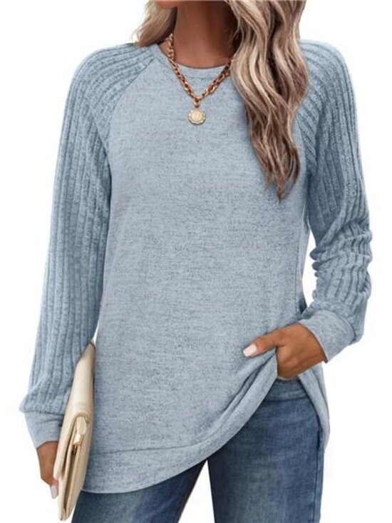 Tunic Sweatshirts for Women Crewneck Lightweight Sweaters Raglan Long - Picture 1 of 5